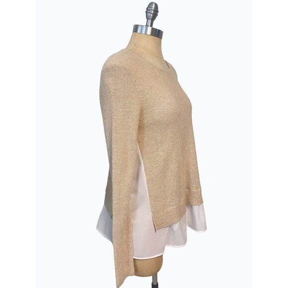 Pure Navy Tan & White Long Sleeve Sweater Top Small - Picture 2 of 4